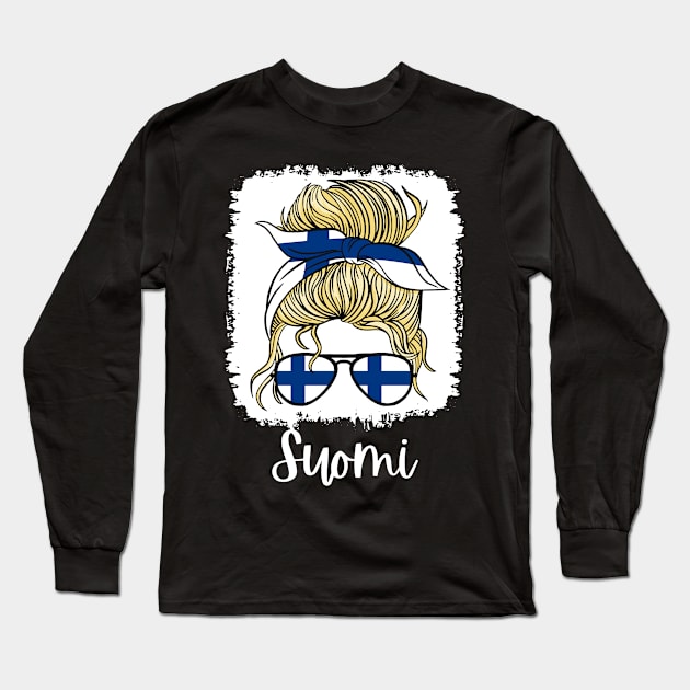 Suomi Finland Flag Girls Finnish Girl Kids Long Sleeve T-Shirt by qwertydesigns